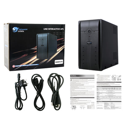 Powercool Smart UPS 1000VA 3 x UK Plug 3 x IEC RJ45 x 2 USB LED Display