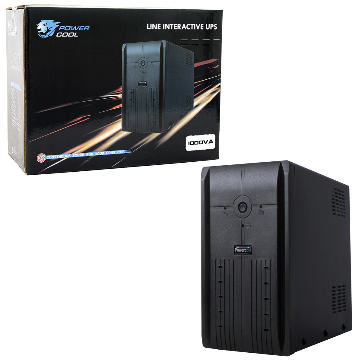 Powercool Smart UPS 1000VA 3 x UK Plug 3 x IEC RJ45 x 2 USB LED Display Powercool