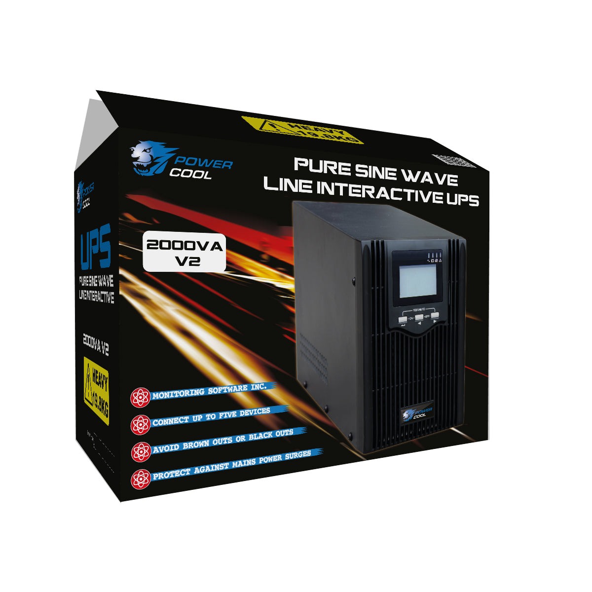 Powercool Smart UPS 2000VA 2 x UK Plug 3 x IEC RJ45 x 2 USB LCD Display Powercool