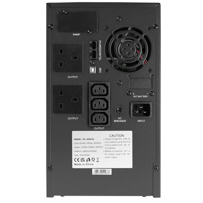 Powercool Smart UPS 3000VA 2 x UK Plug 3 x IEC RJ45 x 2 USB LCD Display