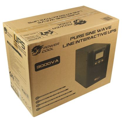 Powercool Smart UPS 3000VA 2 x UK Plug 3 x IEC RJ45 x 2 USB LCD Display Powercool