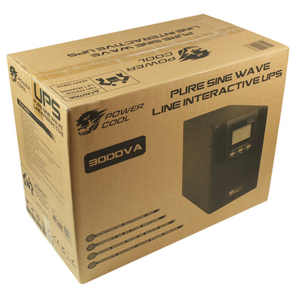Powercool Smart UPS 3000VA 2 x UK Plug 3 x IEC RJ45 x 2 USB LCD Display