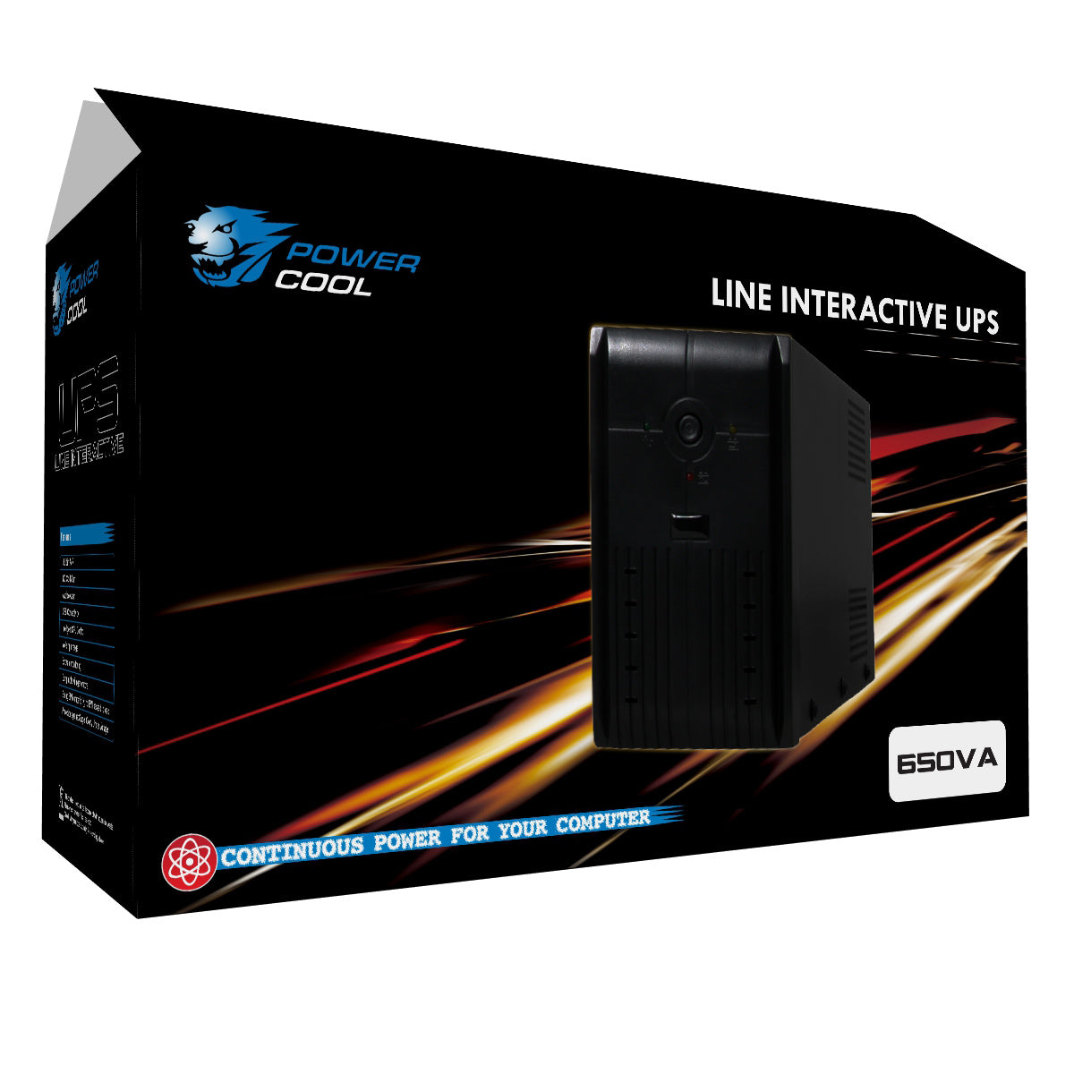 Powercool Smart UPS  650VA 2 x UK Plug RJ45 x 2 USB LED Display Powercool