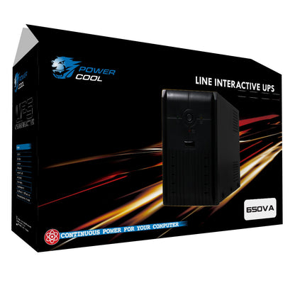 Powercool Smart UPS  650VA 2 x UK Plug RJ45 x 2 USB LED Display Powercool