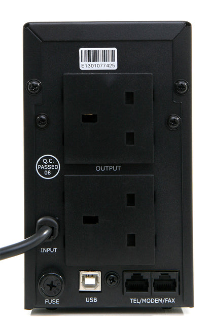 Powercool Smart UPS  650VA 2 x UK Plug RJ45 x 2 USB LED Display