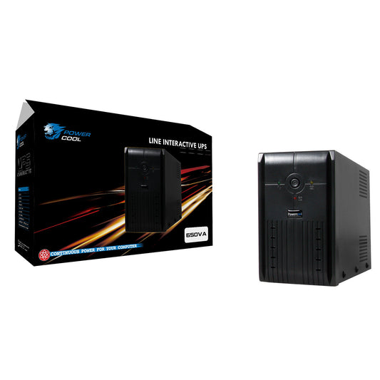 Powercool Smart UPS  650VA 2 x UK Plug RJ45 x 2 USB LED Display Powercool