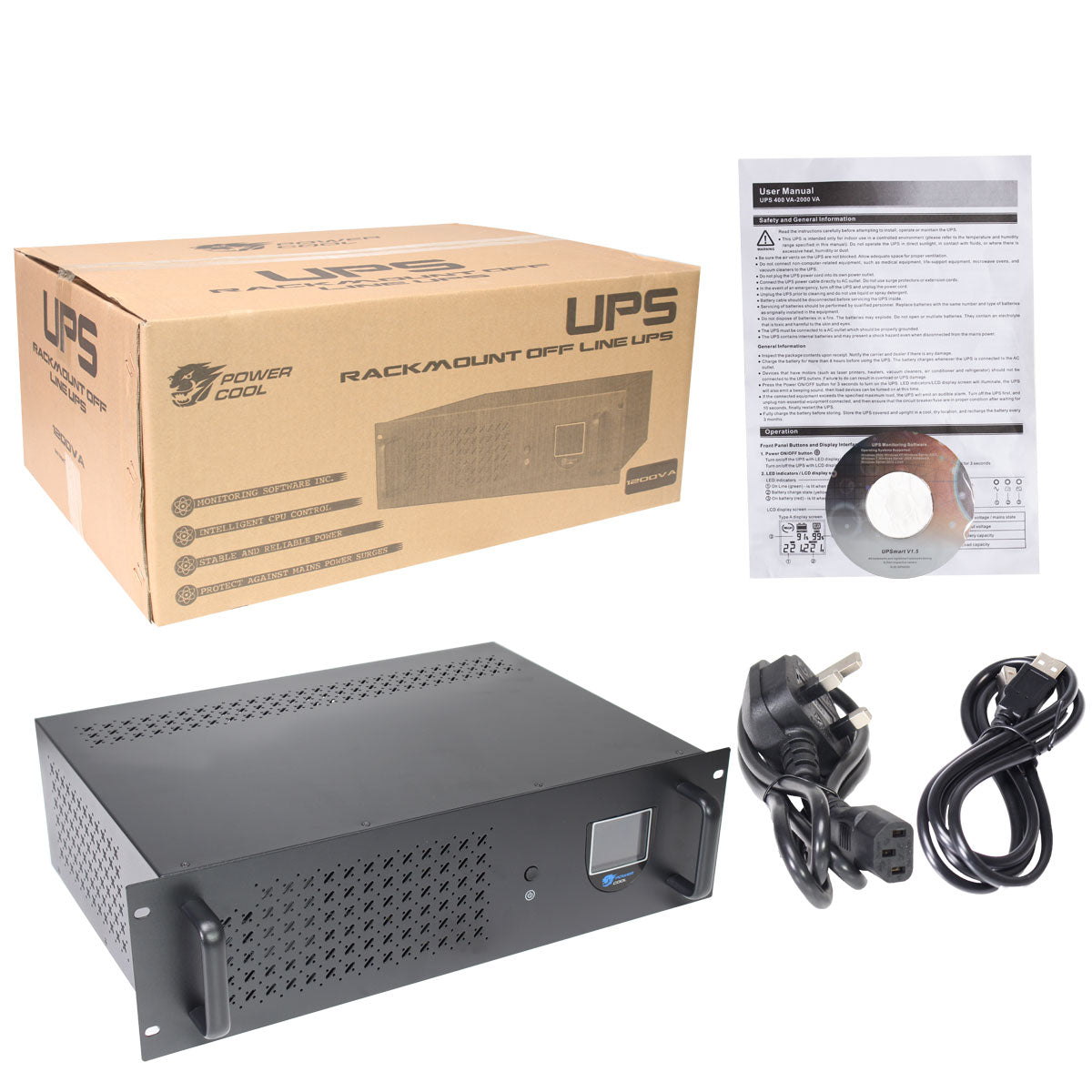 Powercool Rack-Mount Off-Line UPS 1200VA with LCD  USB Monitoring with 2x7Ah