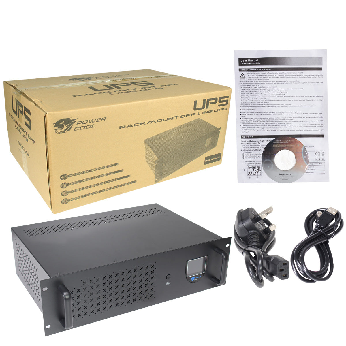 Powercool Rack-Mount Off-Line UPS 1500VA InputOutput 230V 50Hz with 2x8Ah Powercool