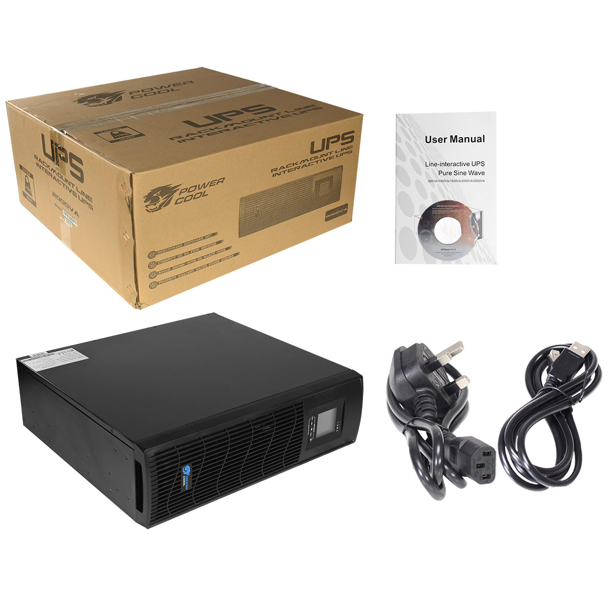 Powercool Rack-Mount line interactive UPS 2000VA 1600W 2xUK3xIEC