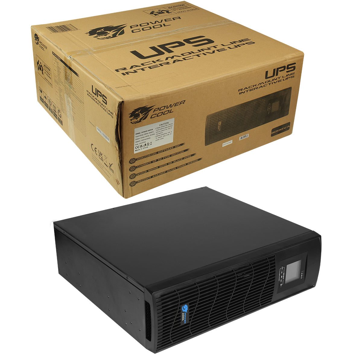 Powercool Rack-Mount Line Interactive UPS 3000VA 2400W 2 x UK  3 x IEC
