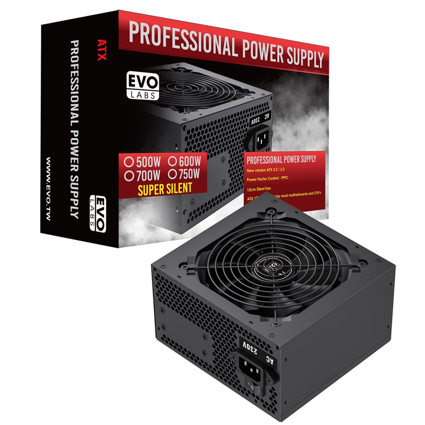 EVO LABS BR600-12BL 600W PSU,120mm Black Silent Fan with Improved Ventilation, Non Modular, High-Efficiency, PFC Certified, CE Compliant, Retail Packaged