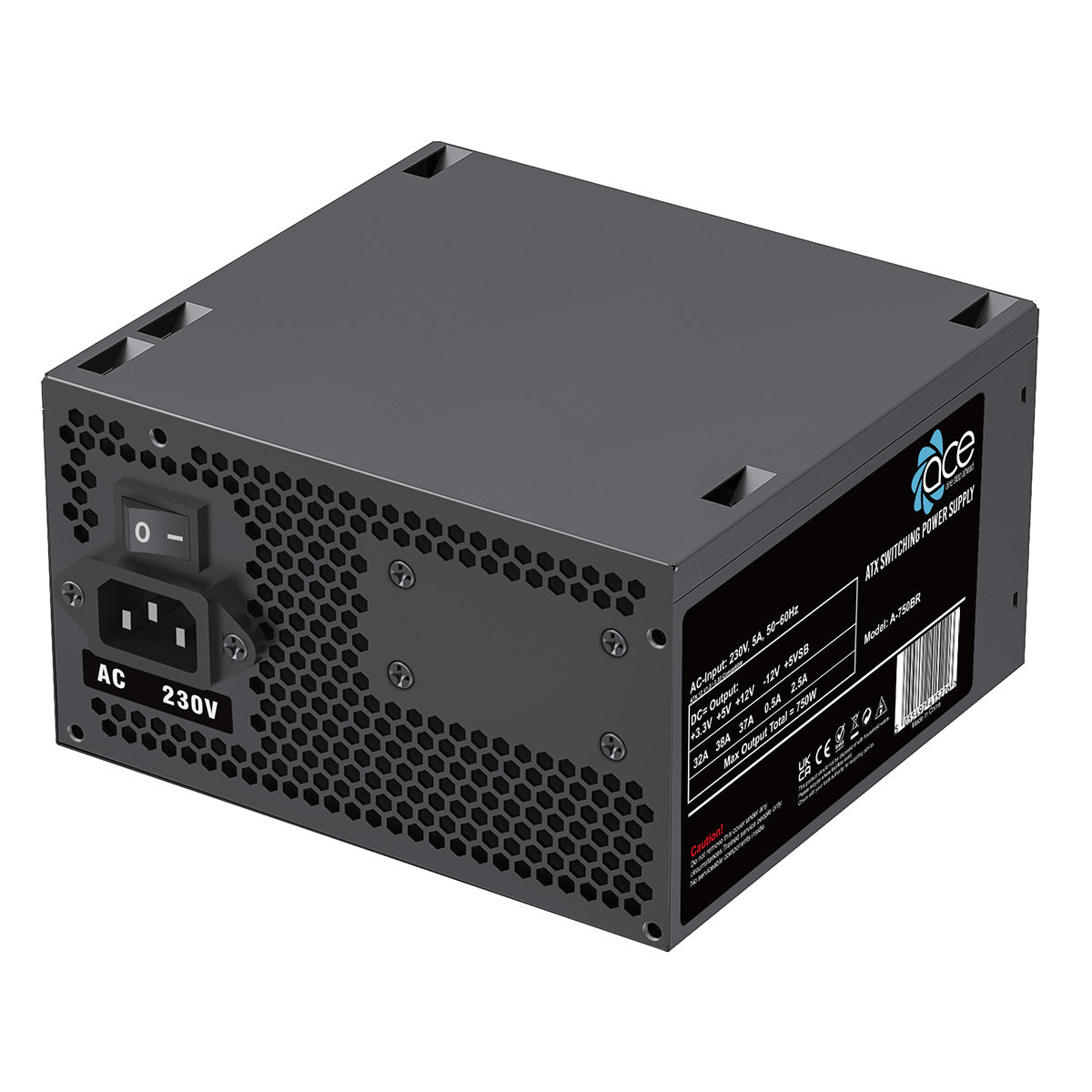 ACE 750w ATX PSU With 120mm Fan and Flat Black Cables