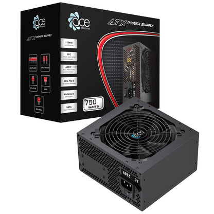 ACE 750w ATX PSU With 120mm Fan and Flat Black Cables - Destello