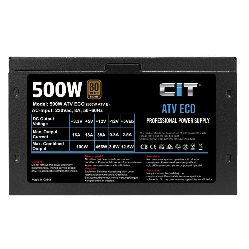 CiT ATV Eco Bronze 500W 230V 12cm Fan APFC Power Supply - Destello