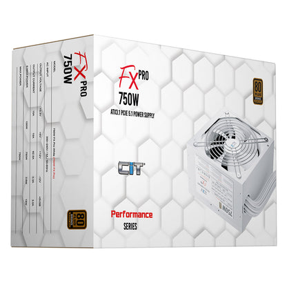 CiT FX Pro White ATX 3.1 PCIe 5.1 750W 80 Plus Bronze Power Supply - Destello