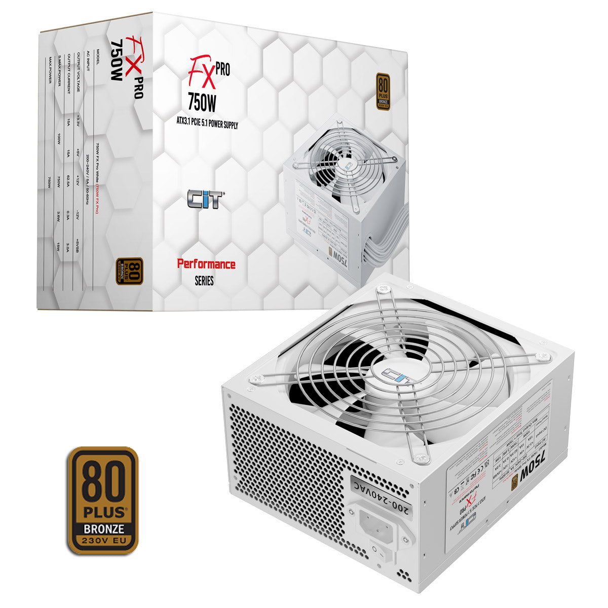 CiT FX Pro White ATX 3.1 PCIe 5.1 750W 80 Plus Bronze Power Supply