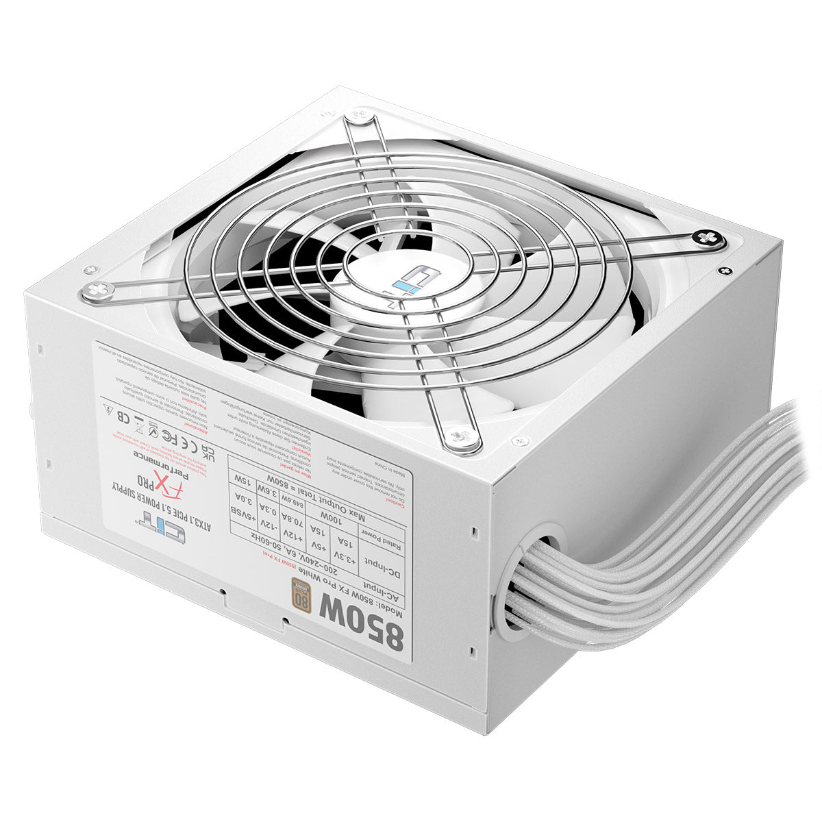 CiT FX Pro White ATX 3.1 PCIe 5.1 850W 80 Plus Bronze Power Supply - Destello