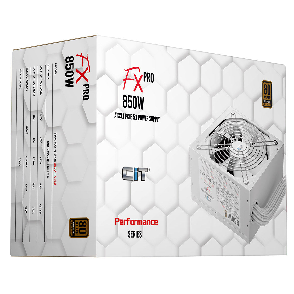 CiT FX Pro White ATX 3.1 PCIe 5.1 850W 80 Plus Bronze Power Supply