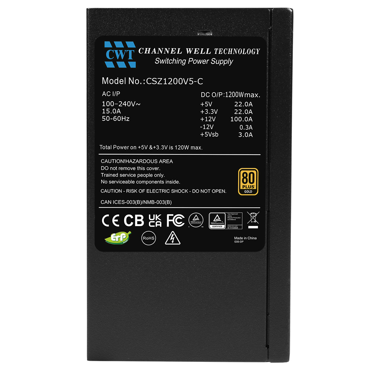 CWT 1200W Modular 80 Plus Gold ATX3.0 PCIe 5.0 Power Supply With 140mm FDB Black Fan - Destello