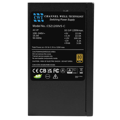 CWT 1200W Modular 80 Plus Gold ATX3.0 PCIe 5.0 Power Supply With 140mm FDB Black Fan - Destello