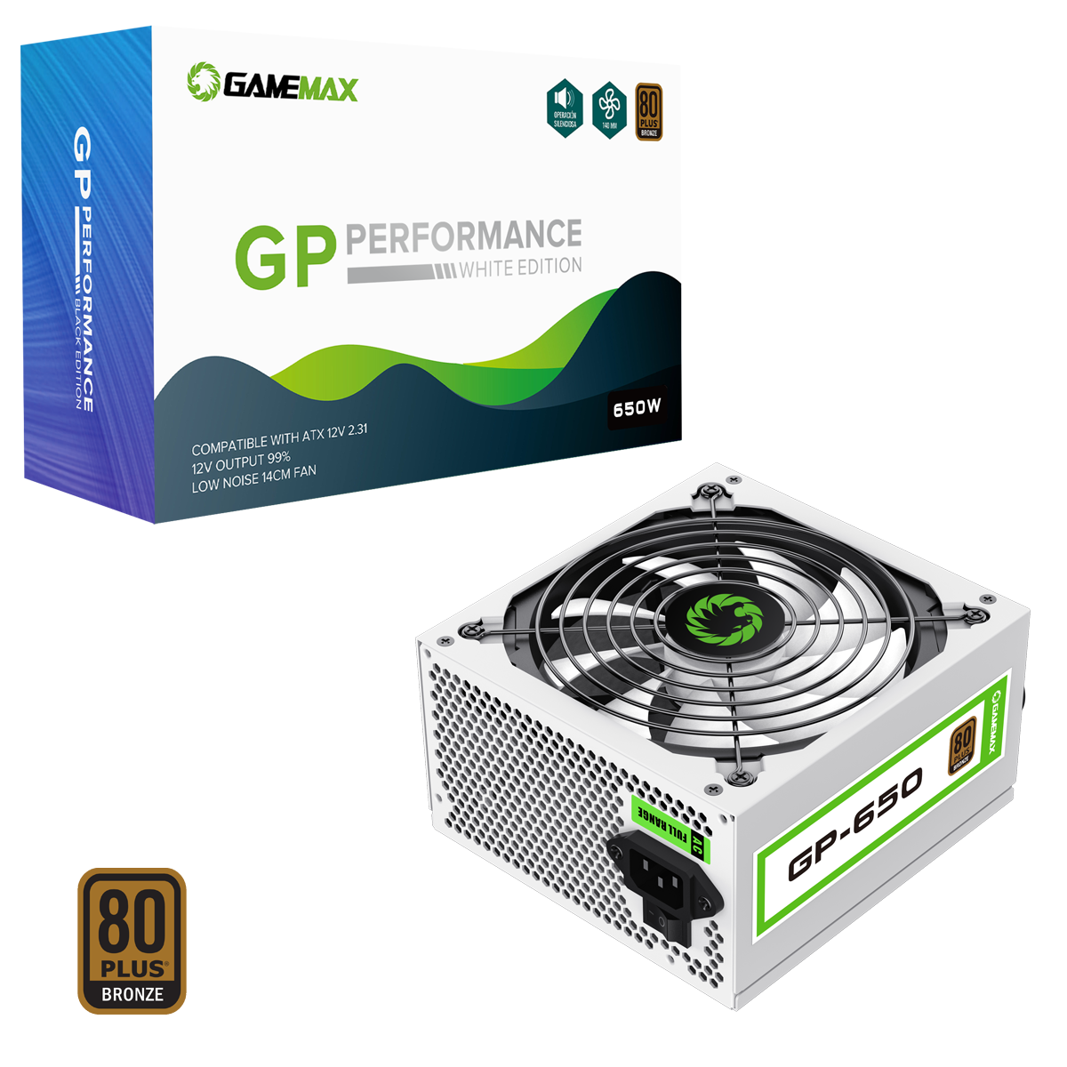 GameMax GP650 White 650W 80 Plus Bronze Wired Power Supply