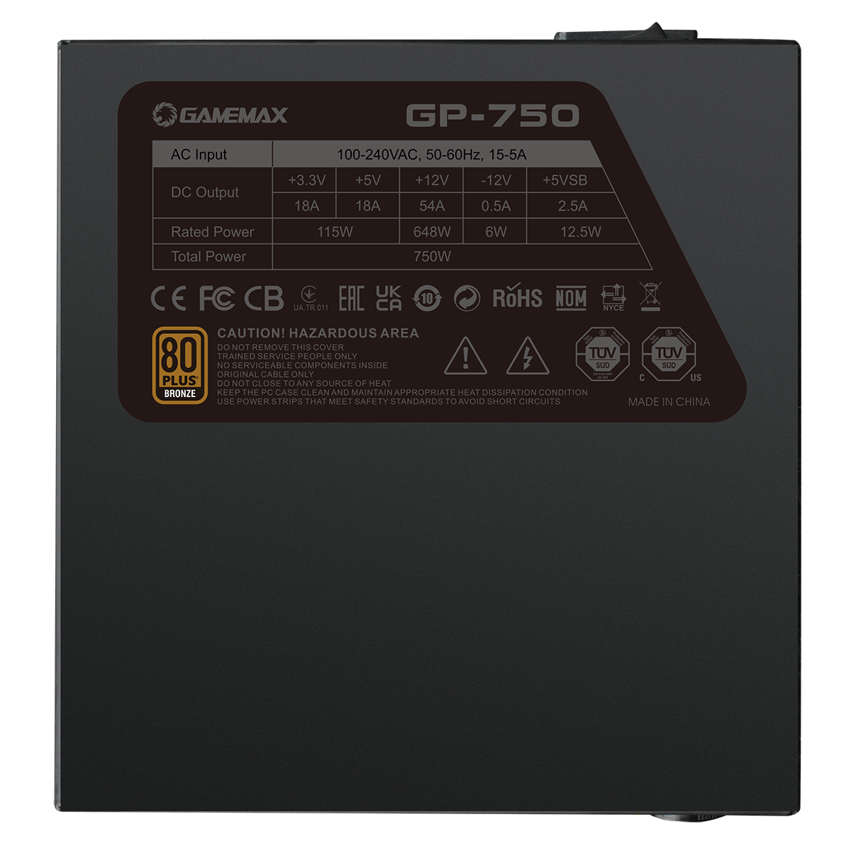 GameMax GP750 750W 80 Plus Bronze Wired Power Supply - Destello