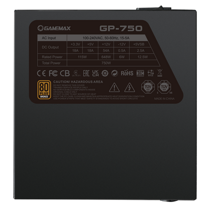 GameMax GP750 750W 80 Plus Bronze Wired Power Supply - Destello