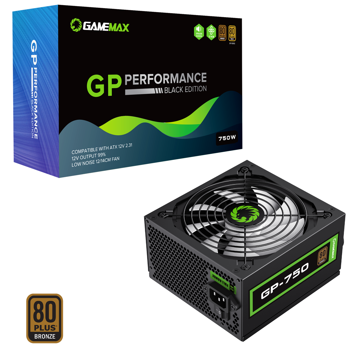 GameMax GP750 750W 80 Plus Bronze Wired Power Supply - Destello