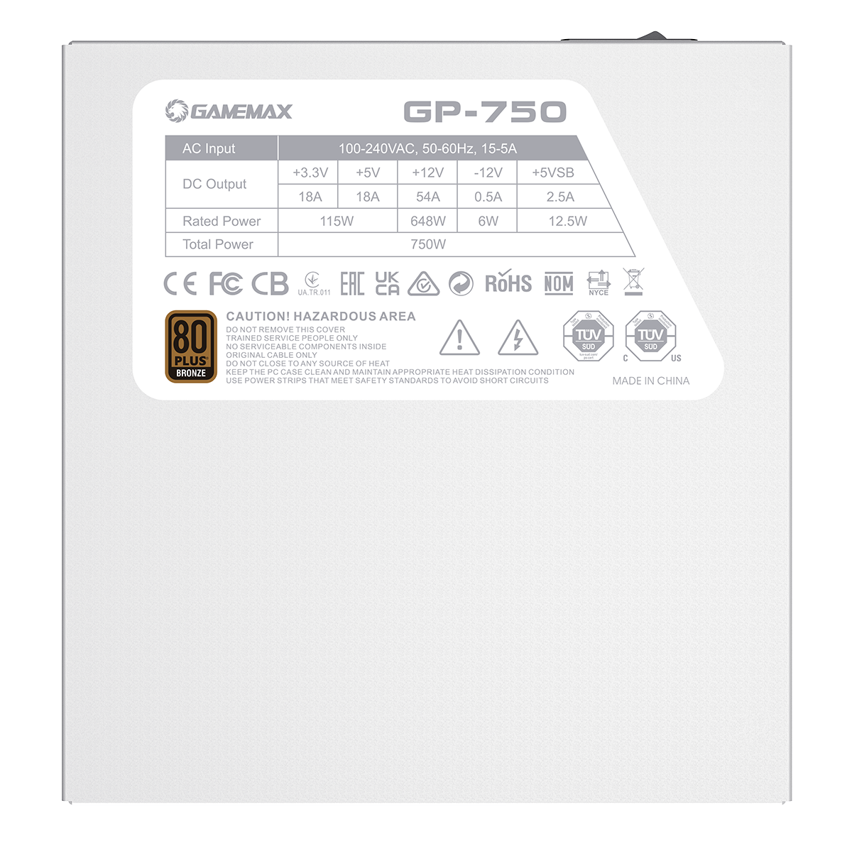 GameMax GP750 White 750W 80 Plus Bronze Wired Power Supply