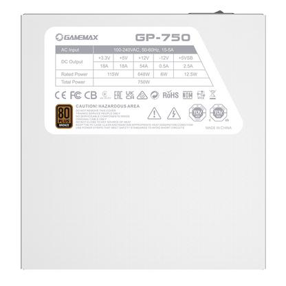 GameMax GP750 White 750W 80 Plus Bronze Wired Power Supply