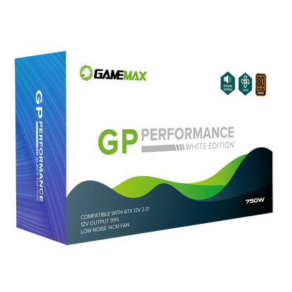 GameMax GP750 White 750W 80 Plus Bronze Wired Power Supply - Destello