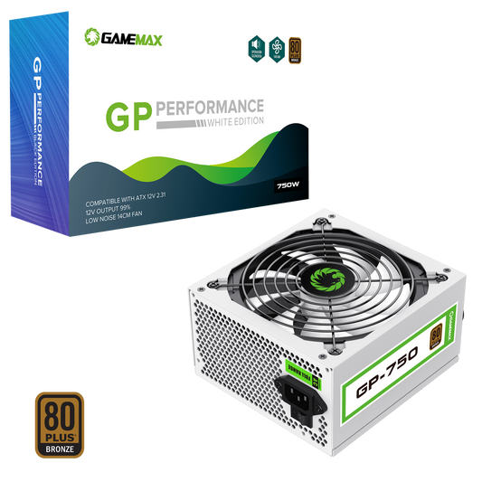 GameMax GP750 White 750W 80 Plus Bronze Wired Power Supply - Destello
