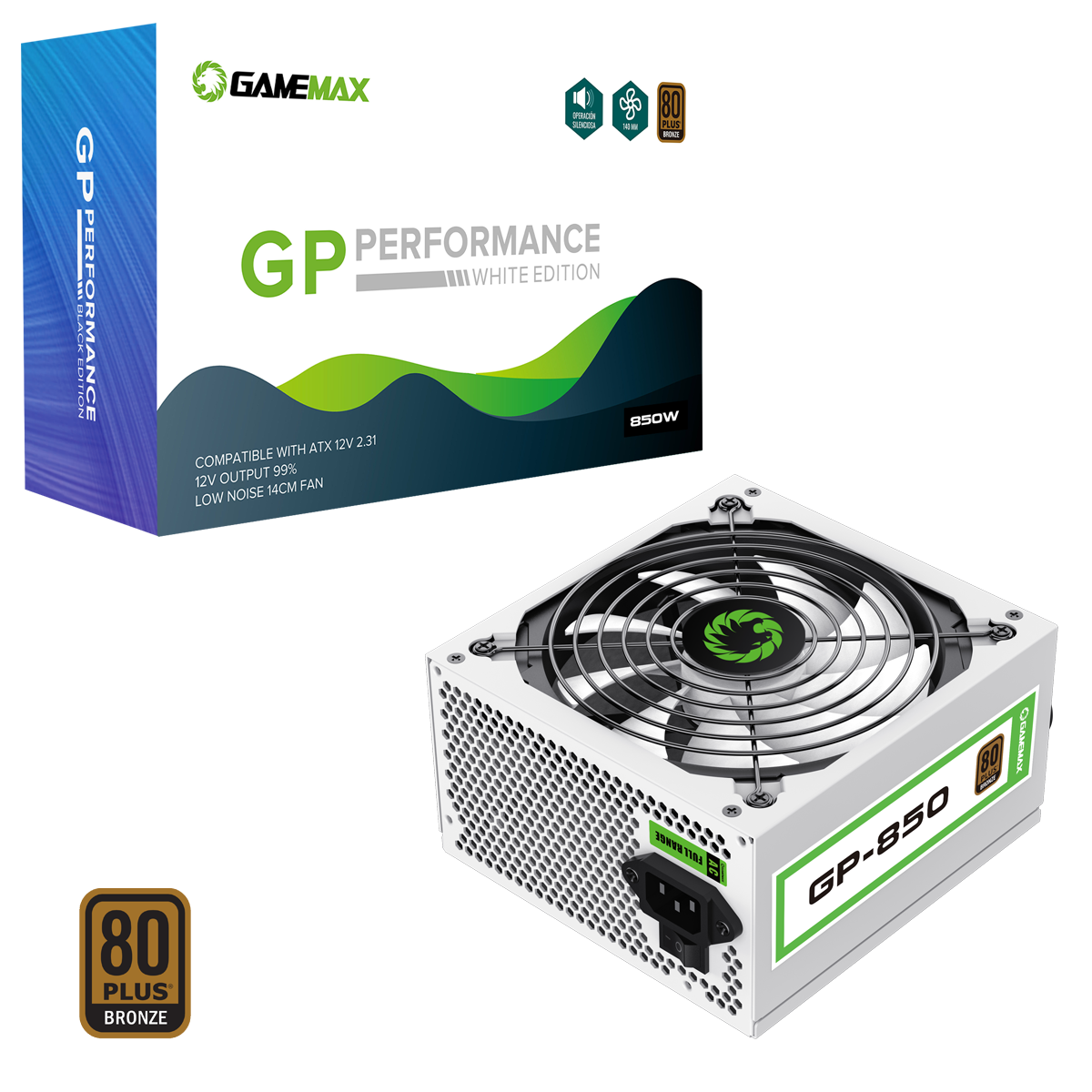 GameMax GP850 White 850W 80 Plus Bronze Wired Power Supply