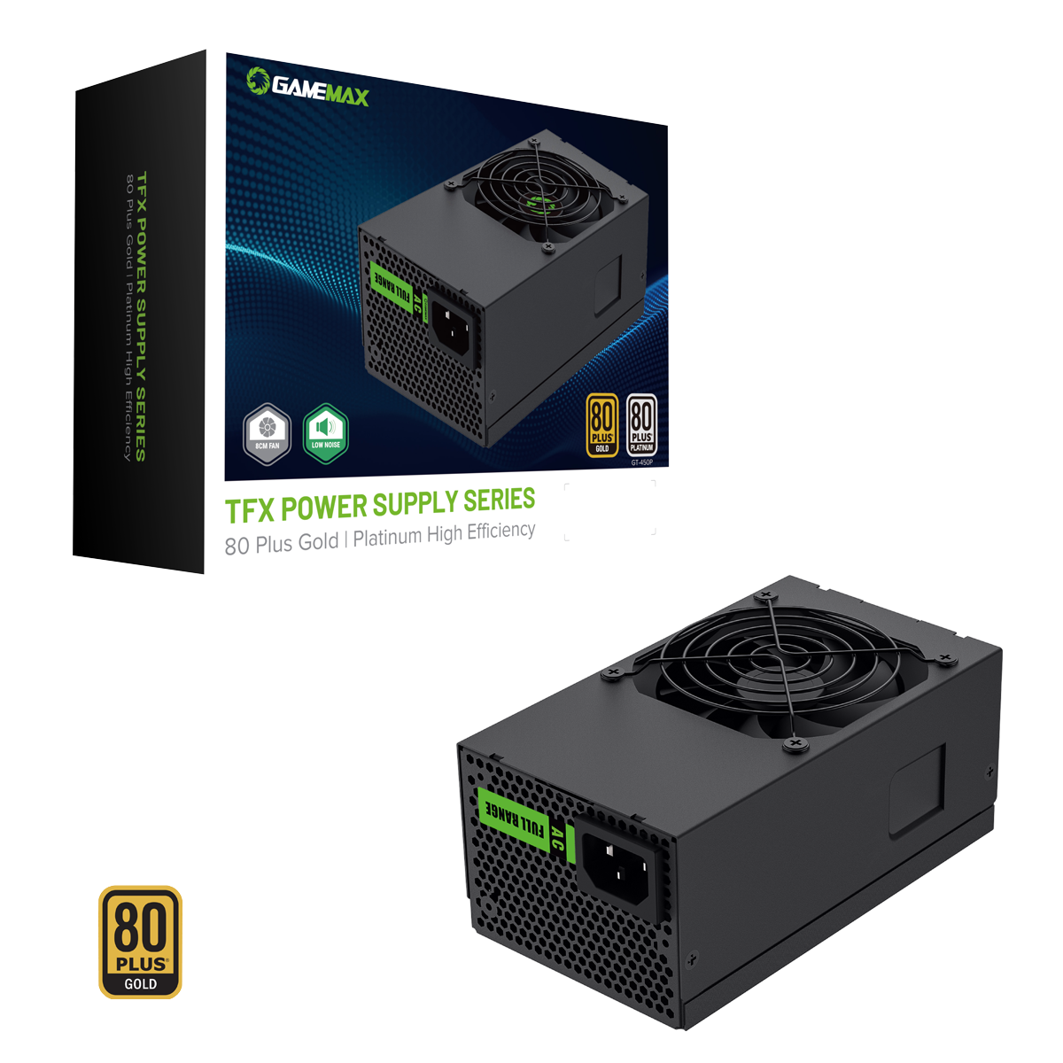 GameMax GT-450G 450W 80 Plus Gold TFX Power Supply With 80mm Black Fan