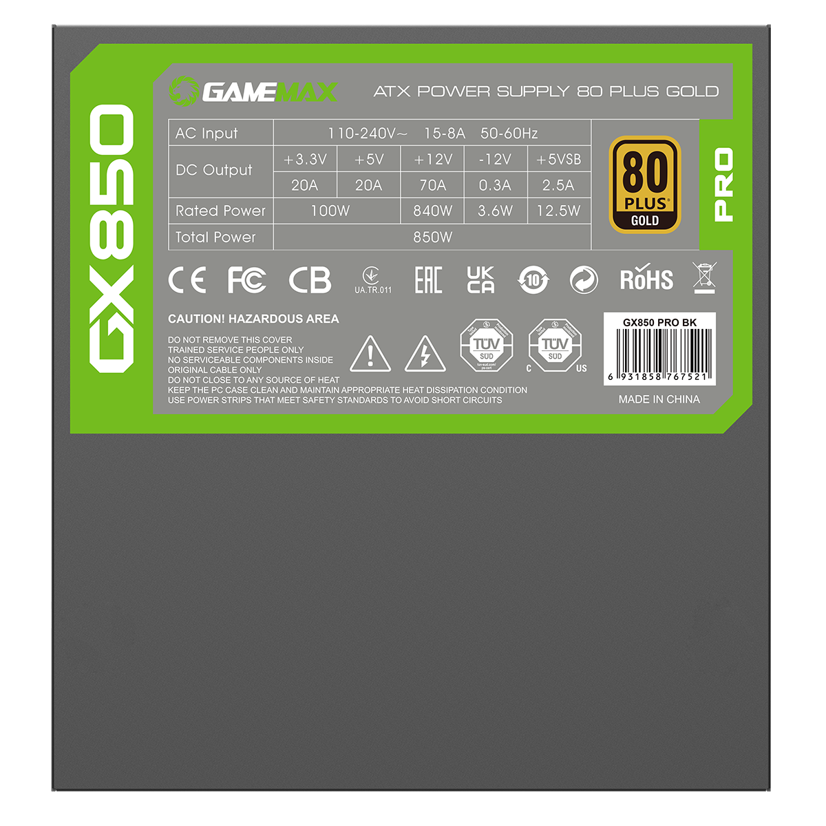 GameMax GX-850W Pro Modular 80 Plus Gold ATX3.0 PCIe 5.0 Black Power Supply With 135mm FDB Fan - Destello