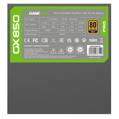 GameMax GX-850W Pro Modular 80 Plus Gold ATX3.0 PCIe 5.0 Black Power Supply With 135mm FDB Fan - Destello