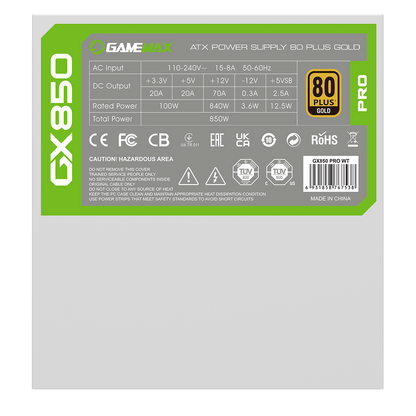 GameMax GX-850W Pro Modular 80 Plus Gold ATX3.1 PCIe 5.1 White Power Supply With 135mm FDB Fan