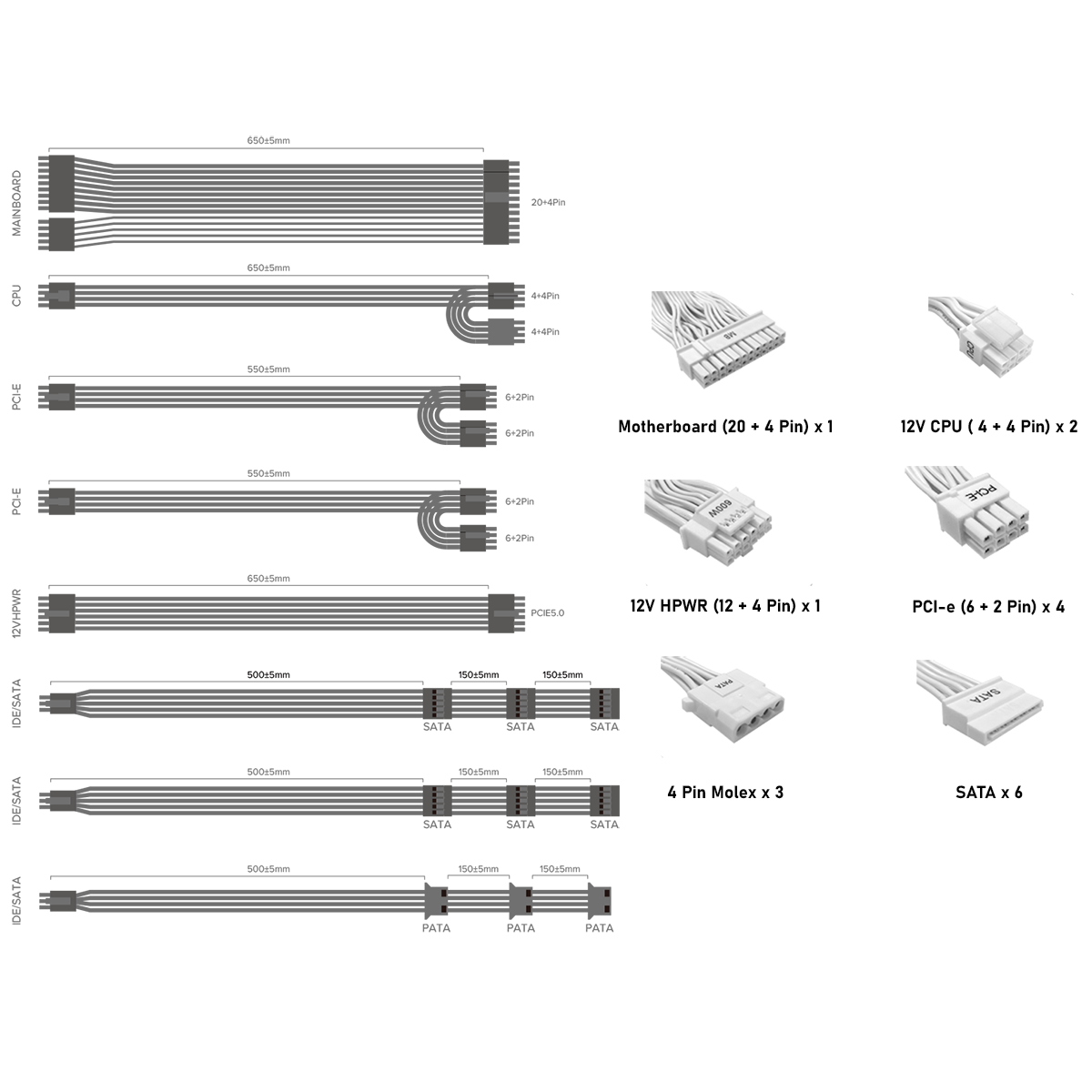 GameMax GX-850W Pro Modular 80 Plus Gold ATX3.1 PCIe 5.1 White Power Supply With 135mm FDB Fan - Destello