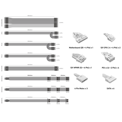 GameMax GX-850W Pro Modular 80 Plus Gold ATX3.1 PCIe 5.1 White Power Supply With 135mm FDB Fan - Destello