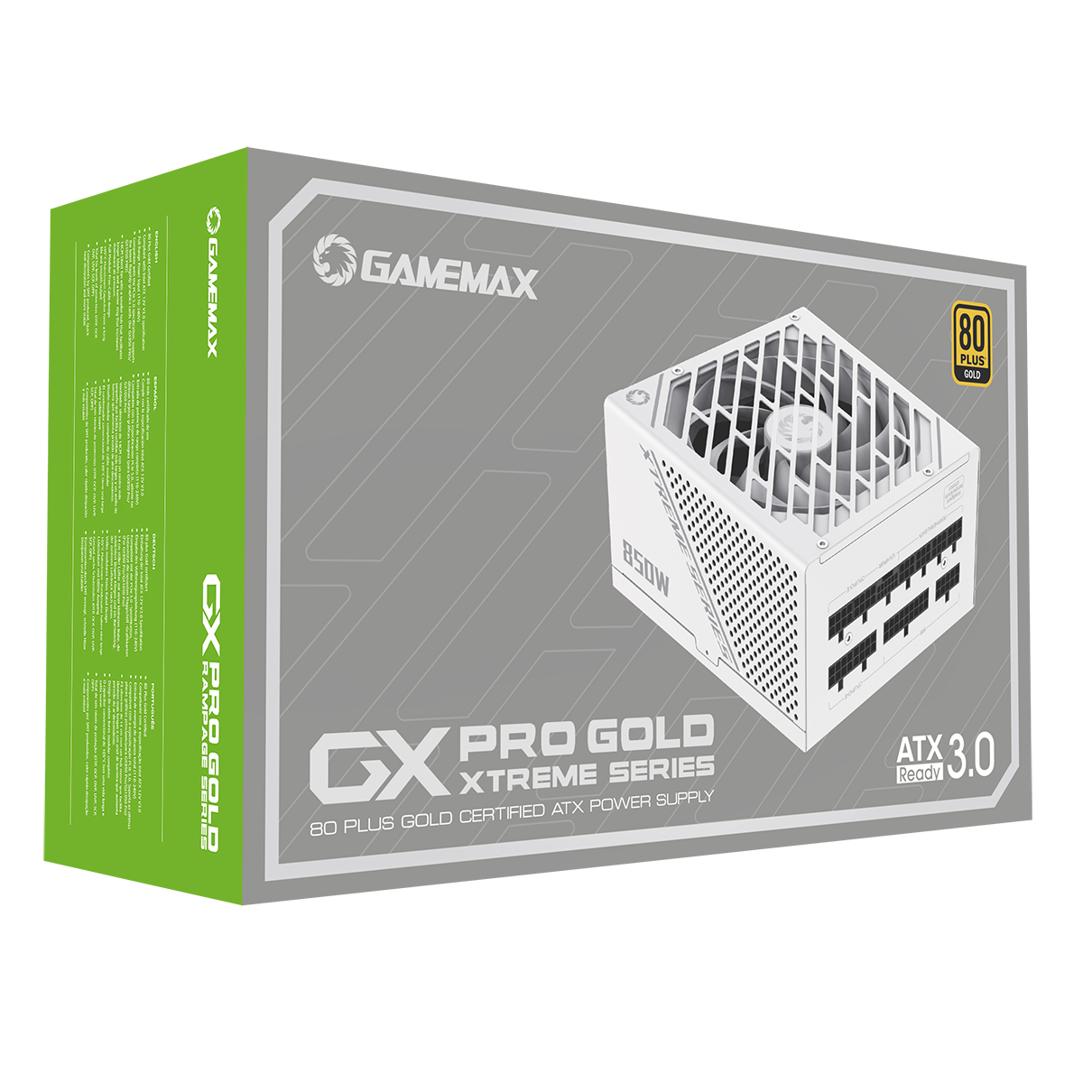GameMax GX-850W Pro Modular 80 Plus Gold ATX3.1 PCIe 5.1 White Power Supply With 135mm FDB Fan