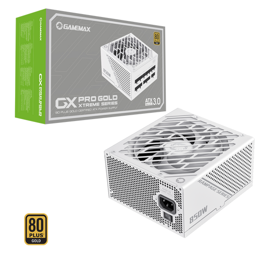 GameMax GX-850W Pro Modular 80 Plus Gold ATX3.1 PCIe 5.1 White Power Supply With 135mm FDB Fan - Destello