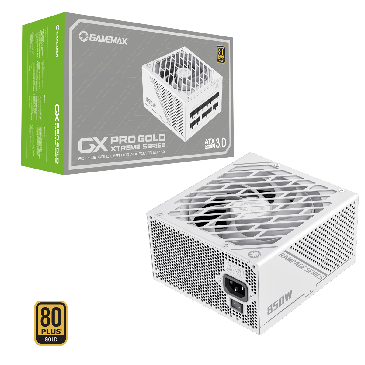 GameMax GX-850W Pro Modular 80 Plus Gold ATX3.1 PCIe 5.1 White Power Supply With 135mm FDB Fan