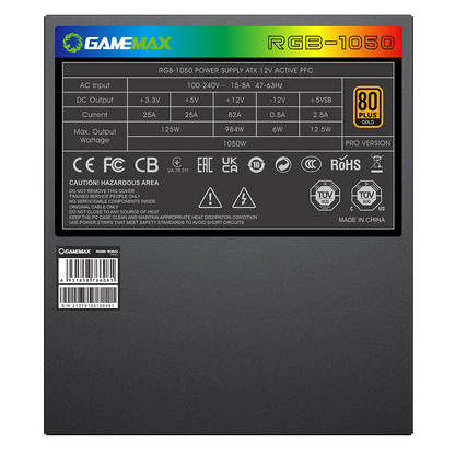 GameMax 1050W Pro Modular 80 Plus Gold Power Supply With 14cm ARGB Fan - Destello