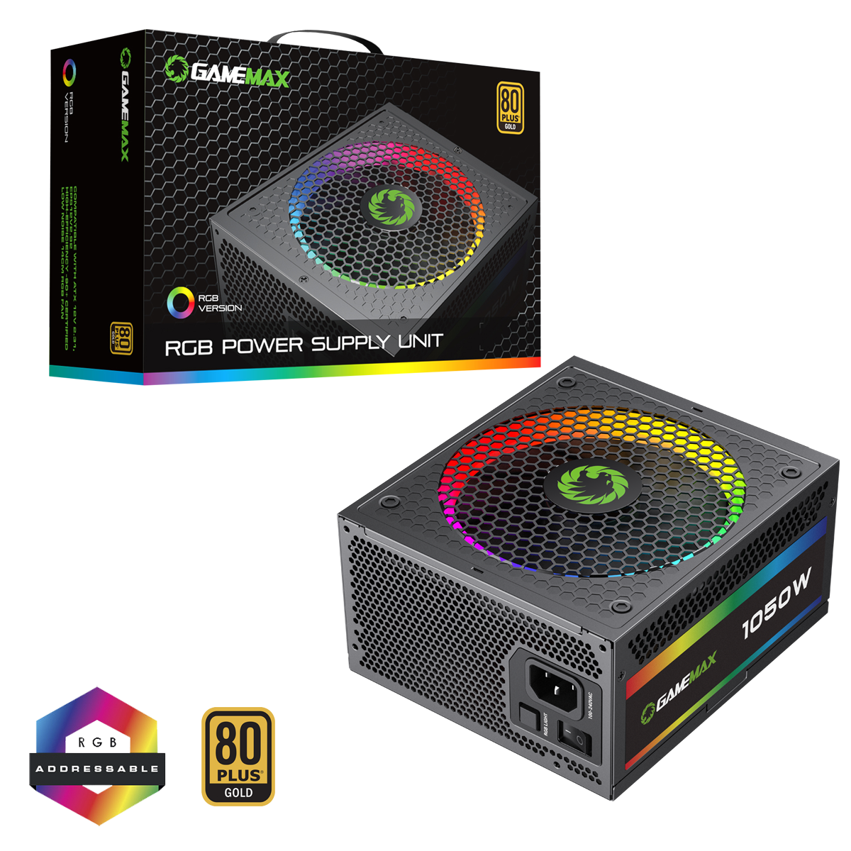 GameMax 1050W Pro Modular 80 Plus Gold Power Supply With 14cm ARGB Fan - Destello