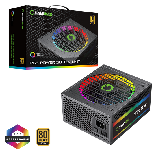GameMax 1050W Pro Modular 80 Plus Gold Power Supply With 14cm ARGB Fan - Destello