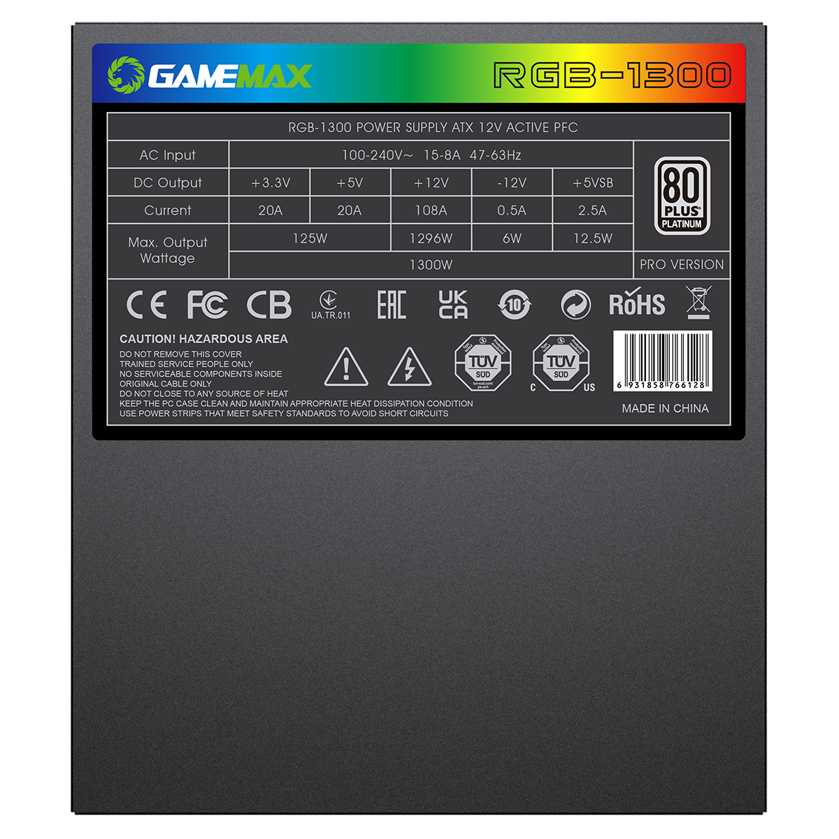 GameMax 1300W Modular 80 Plus Platinum ATX3.0 PCIe 5.0 Power Supply With 14cm ARGB Fan - Destello