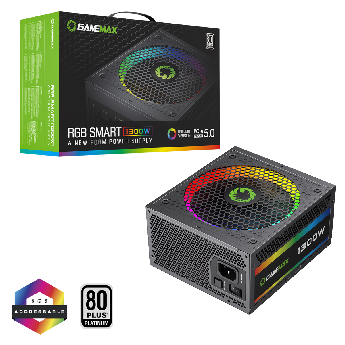 GameMax 1300W Modular 80 Plus Platinum ATX3.0 PCIe 5.0 Power Supply With 14cm ARGB Fan - Destello