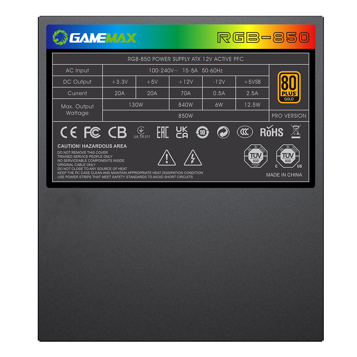 GameMax 850W Pro Modular 80 Plus Gold Power Supply With 14cm ARGB Fan - Destello