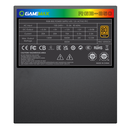 GameMax 850W Pro Modular 80 Plus Gold Power Supply With 14cm ARGB Fan - Destello