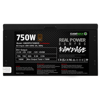 GameMax 750W RPG Rampage Full-Modular 80 Plus Bronze PSU - Destello